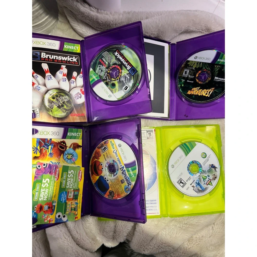 Xbox 360 Game Bundle Kinect Adventures Sims 3 Pets Sesame Street Brunswick 4pk